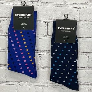 Everbright Socks 2-Pair Men’s Size 10-13 Blue/Navy w/Bright Colored Dots Novelty